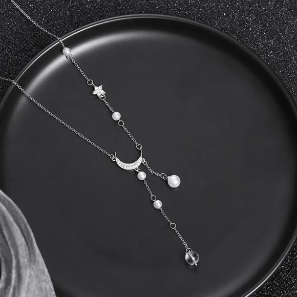 Star Moon Imitation Pearl Tassel Chain Necklace - Picture 8 of 8